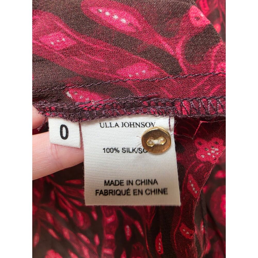 Ulla Johnson Medine Fuchsia Silk Printed Ruffled Long Sleeve Blouse Size 0 - Picture 4 of 11